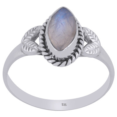 Stunning Textured leaf Work Around Rainbow Moonstone Marquise Shape 925 Sterling Solid Silver Ring - R3403029-33