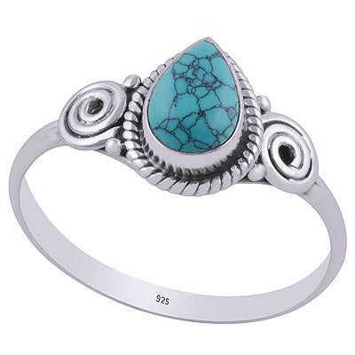 Authentic Coil & Rawa Work Around Turquoise Pear Shape 925 Sterling Solid Silver Ring - R3403032-3