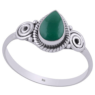 Authentic Coil & Rawa Work Around Green Onyx Pear Shape 925 Sterling Solid Silver Ring - R3403032-7