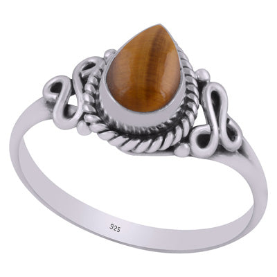 Beautiful Twisted Wire Around Tiger's Eye Pear Shape 925 Sterling Solid Silver Ring - R3403034-15
