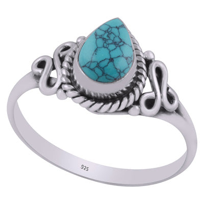 Beautiful Twisted Wire Around Turquoise Pear Shape 925 Sterling Solid Silver Ring - R3403034-3