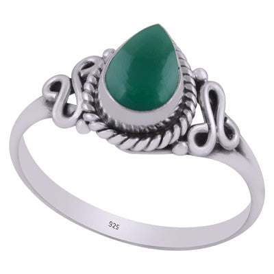 Beautiful Twisted Wire Around Green Onyx Pear Shape 925 Sterling Solid Silver Ring - R3403034-7