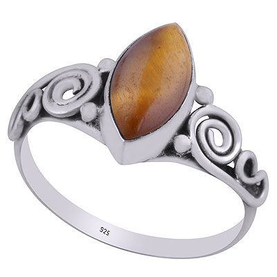 Gorgeous Wire Coil Work Around Tiger's Eye Marquise Shape 925 Sterling Solid Silver Ring - R3403037-11
