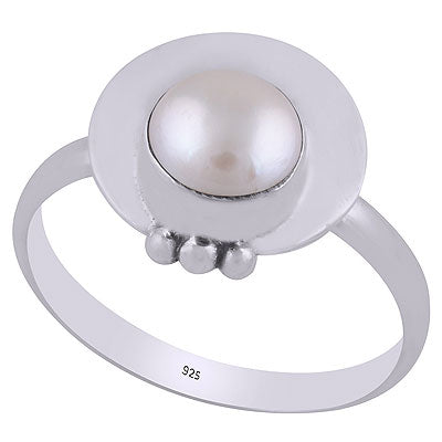 Beautiful Plain Rawa Work Around Pearl Round Shape 925 Sterling Solid Silver Ring - R3403039-13