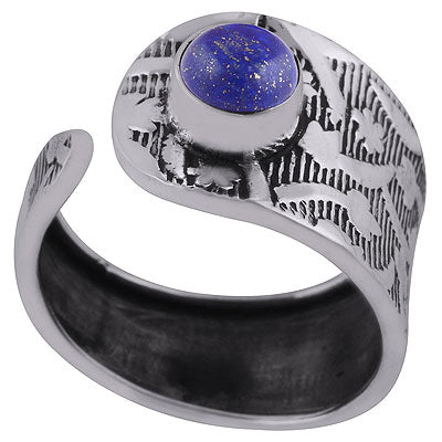 Stunning Textured Work Around Lapis Round Shape 925 Sterling Solid Silver Ring - R3403042-6