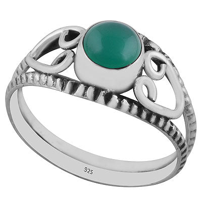 Gorgeous Handcrafted Wire Work Around Green Onyx Round Shape 925 Sterling Solid Silver Ring - R3403044-8