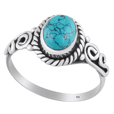 Stunning Twisted Wire Work Around Turquoise Oval Shape 925 Sterling Solid Silver Ring - R3403047-33