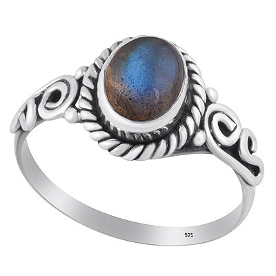 Stunning Twisted Wire Work Around Labradorite Oval Shape 925 Sterling Solid Silver Ring - R3403047-35
