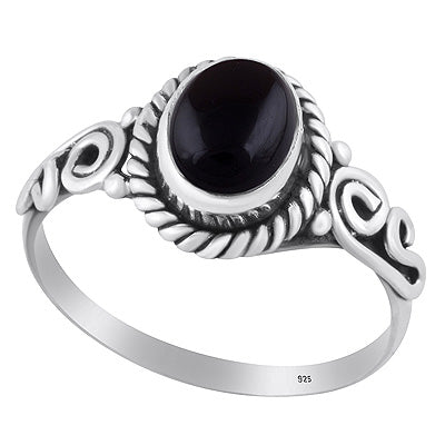 Stunning Twisted Wire Work Around Black Onyx Oval Shape 925 Sterling Solid Silver Ring - R3403047-44