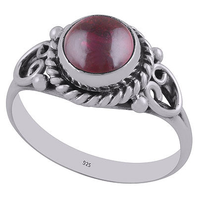 Alluring Twisted Rawa Work Around Garnet Round Shape 925 Sterling Solid Silver Ring - R3403048-2
