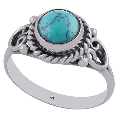 Alluring Twisted Rawa Work Around Turquoise Round Shape 925 Sterling Solid Silver Ring - R3403048-3