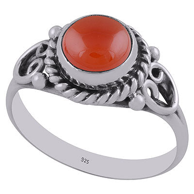Alluring Twisted Rawa Work Around Carnelian Round Shape 925 Sterling Solid Silver Ring - R3403048-7