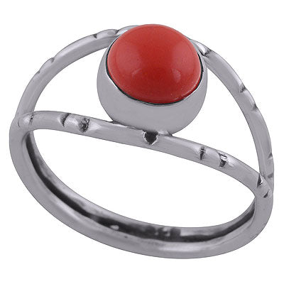 Stunning Textured Oxidised Split Shank Around Coral Round Shape 925 Sterling Solid Silver Ring - R3403051-14