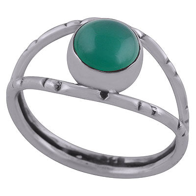 Stunning Textured Oxidised Split Shank Around Green Onyx Round Shape 925 Sterling Solid Silver Ring - R3403051-7