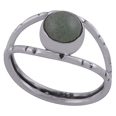 Stunning Textured Oxidised Split Shank Around Green Aventurine Round Shape 925 Sterling Solid Silver Ring - R3403051-8