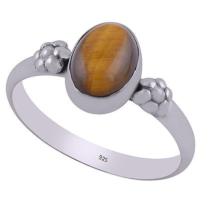 Beautiful Embossed Flower Work Around Tiger's Eye Oval Shape 925 Sterling Solid Silver Ring - R3403056-11