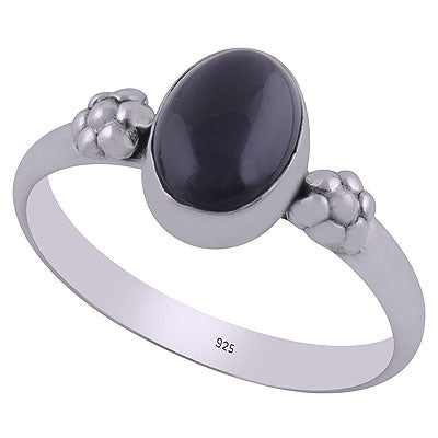 Beautiful Embossed Flower Work Around Black Onyx Oval Shape 925 Sterling Solid Silver Ring - R3403056-14