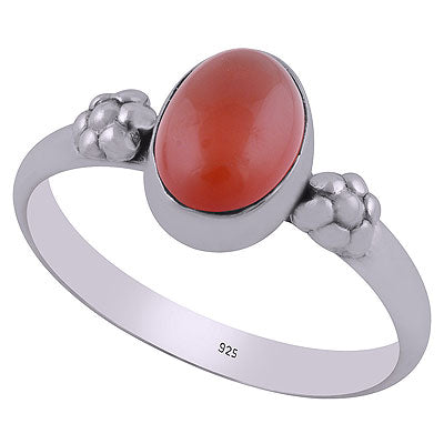 Beautiful Embossed Flower Work Around Carnelian Oval Shape 925 Sterling Solid Silver Ring - R3403056-7