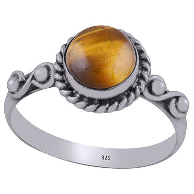 Gorgeous Twisted Wire & Rawa work Around Tiger's Eye Round Shape 925 Sterling Solid Silver Ring - R3403057-12