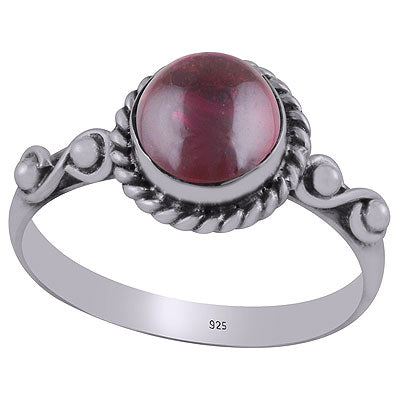 Gorgeous Twisted Wire & Rawa work Around Garnet Round Shape 925 Sterling Solid Silver Ring - R3403057-2