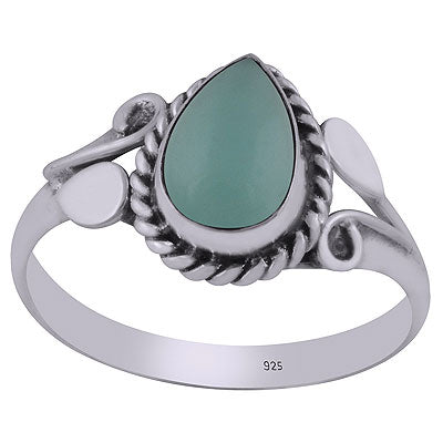 Gorgeous Handcrafted Pattern Around Aqua Chalcedony Pear Shape 925 Sterling Solid Silver Ring - R3403058-10