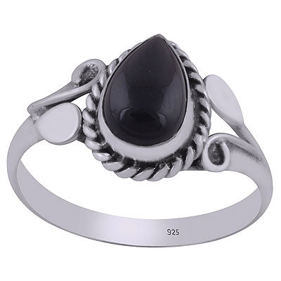 Gorgeous Handcrafted Pattern Around Black Onyx Pear Shape 925 Sterling Solid Silver Ring - R3403058-14