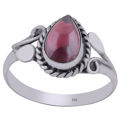 Gorgeous Handcrafted Pattern Around Garnet Pear Shape 925 Sterling Solid Silver Ring - R3403058-2