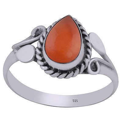 Gorgeous Handcrafted Pattern Around Carnelian Pear Shape 925 Sterling Solid Silver Ring - R3403058-7