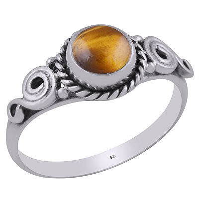 Gorgeous Twisted Wire Coil Work Around Tiger's Eye Round Shape 925 Sterling Solid Silver Ring - R3403061-10