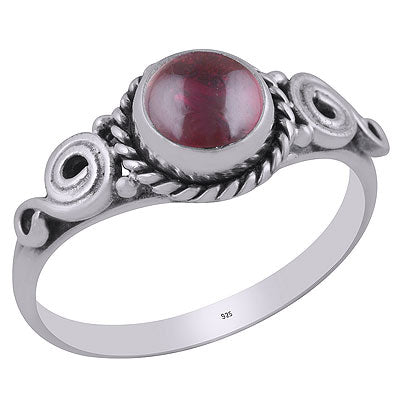 Gorgeous Twisted Wire Coil Work Around Garnet Round Shape 925 Sterling Solid Silver Ring - R3403061-2