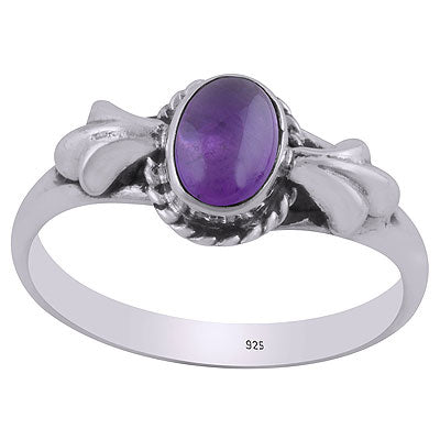Gorgeous Leaf Embossed Work Around Amethyst Oval Shape 925 Sterling Solid Silver Ring - R3403065-1