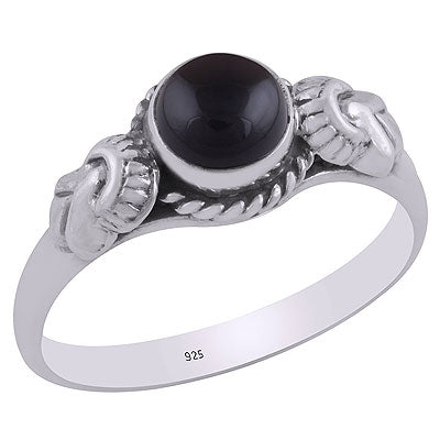 Gorgeous Embossed Twisted Wire Work Around Black Onyx Round Shape 925 Sterling Solid Silver Ring - R3403066-6