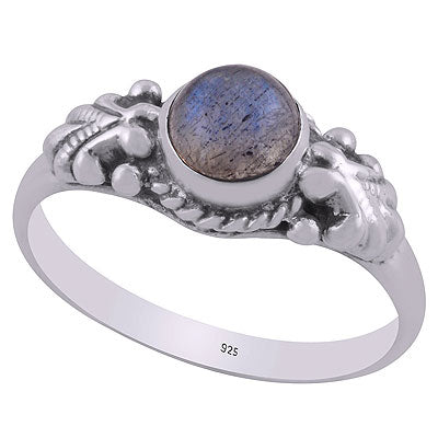 Stunning Rawa & Twisted Wire Work Around Labradorite Round Shape 925 Sterling Solid Silver Ring - R3403067-3