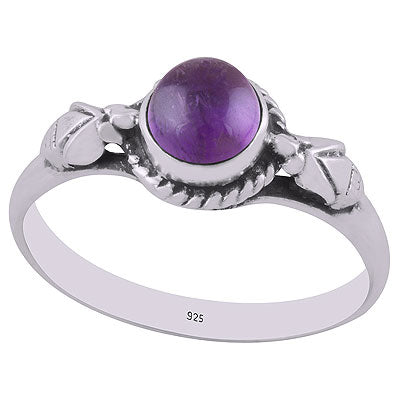 Alluring Embossed Wire Work Around Amethyst Round Shape 925 Sterling Solid Silver Ring - R3403068-1