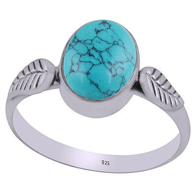 Alluring Embossed Wire Work Around Turquoise Oval Shape 925 Sterling Solid Silver Ring - R3403069-3