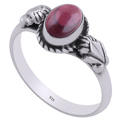 Gorgeous Handcrafted embossed Work Around Garnet Oval Shape 925 Sterling Solid Silver Ring - R3403075-2