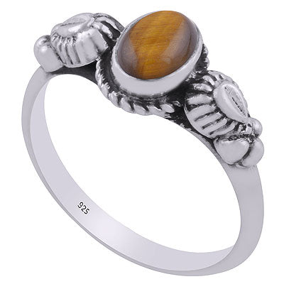 Beautifully Handcrafted Twisted Wire Around Tiger's Eye Oval Shape 925 Sterling Solid Silver Ring - R3403076-5