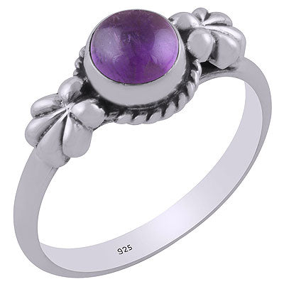 Gorgeous Flower Handcrafted Work Around Amethyst Round Shape 925 Sterling Solid Silver Ring - R3403079-1