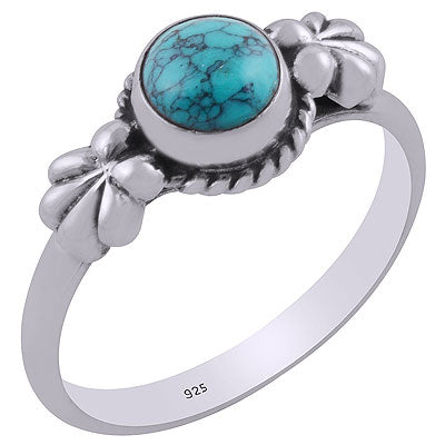 Gorgeous Flower Handcrafted Work Around Turquoise Round Shape 925 Sterling Solid Silver Ring - R3403079-2