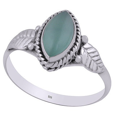 Alluring Textured Leaf Around Aqua Chalcedony Marquise Shape 925 Sterling Solid Silver Ring - R3403082-11
