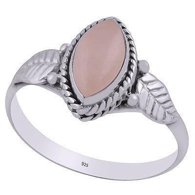 Alluring Textured Leaf Around Rose Quartz Marquise Shape 925 Sterling Solid Silver Ring - R3403082-14