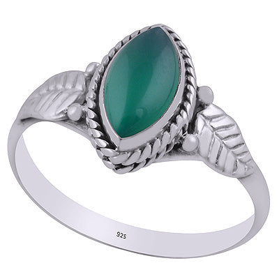 Alluring Textured Leaf Around Green Onyx Marquise Shape 925 Sterling Solid Silver Ring - R3403082-8