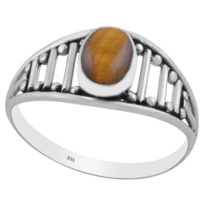 Beautiful Handcrafted Pattern Around Tiger's Eye Oval Shape 925 Sterling Solid Silver Ring - R3403085-11