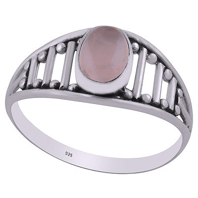 Beautiful Handcrafted Pattern Around Rose Quartz Oval Shape 925 Sterling Solid Silver Ring - R3403085-13