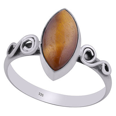 Alluring Coil Work Around Tiger's Eye Marquise Shape 925 Sterling Solid Silver Ring - R3403086-11