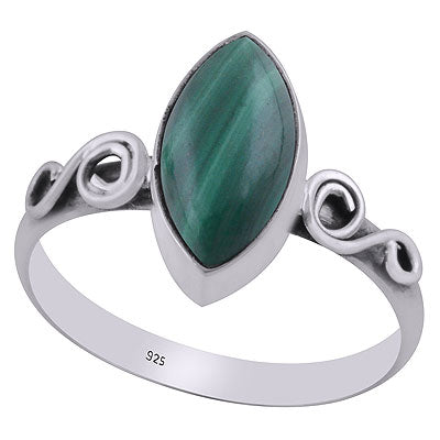 Alluring Coil Work Around Malachite Marquise Shape 925 Sterling Solid Silver Ring - R3403086-12