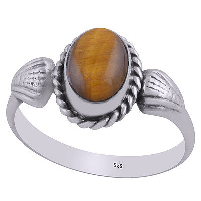 Stunning Shell Work Around Tiger's Eye Oval Shape 925 Sterling Solid Silver Ring - R3403087-11
