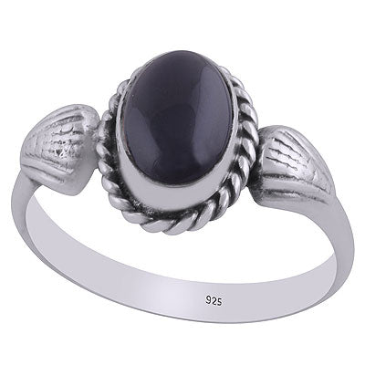 Stunning Shell Work Around Black Onyx Oval Shape 925 Sterling Solid Silver Ring - R3403087-14