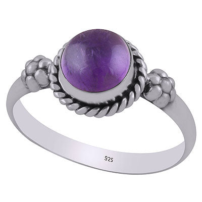 Gorgeous Embossed Flower Work Around Amethyst Round Shape 925 Sterling Solid Silver Ring - R3403088-1
