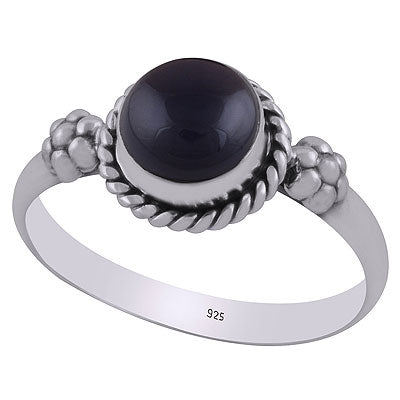 Gorgeous Embossed Flower Work Around Black Onyx Round Shape 925 Sterling Solid Silver Ring - R3403088-14